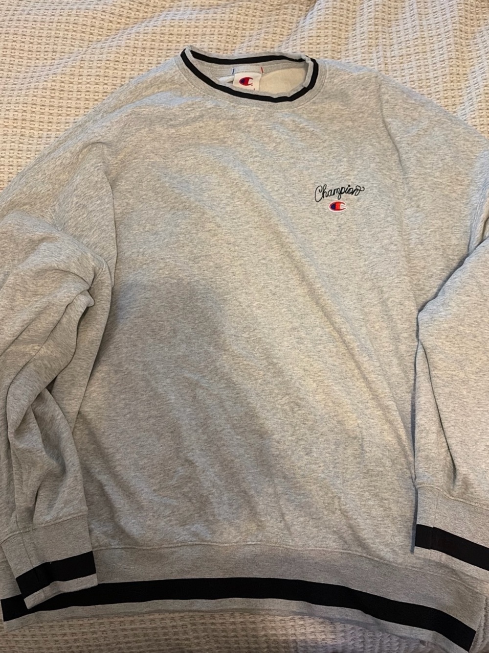 Champion Light Gray Crewneck Sweatshirt with Black Trim and Logo